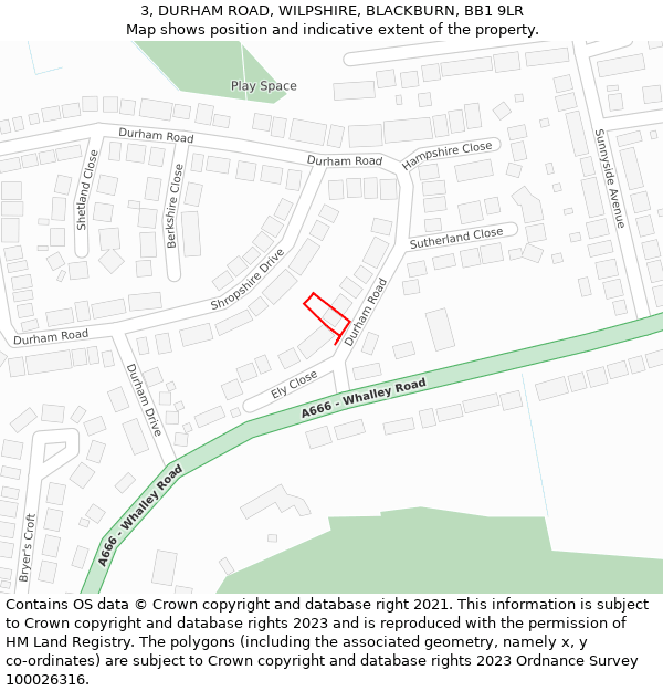 3, DURHAM ROAD, WILPSHIRE, BLACKBURN, BB1 9LR: Location map and indicative extent of plot