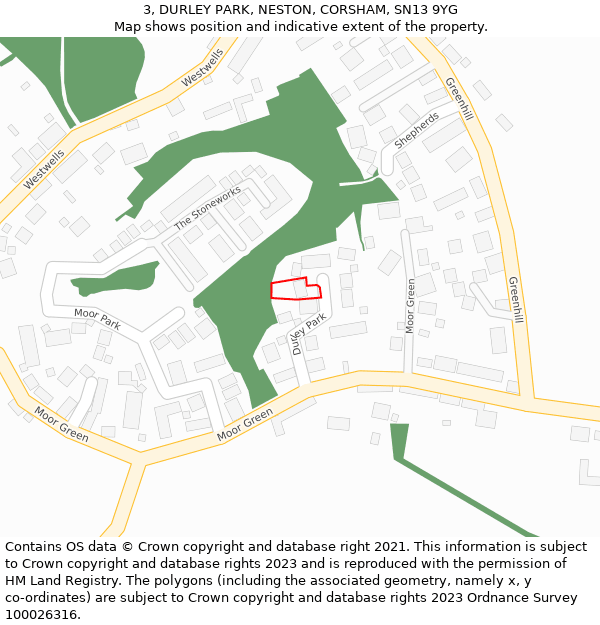 3, DURLEY PARK, NESTON, CORSHAM, SN13 9YG: Location map and indicative extent of plot