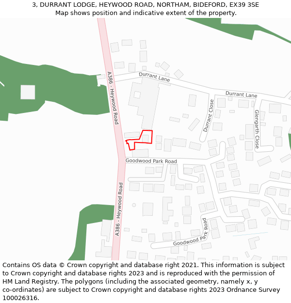 3, DURRANT LODGE, HEYWOOD ROAD, NORTHAM, BIDEFORD, EX39 3SE: Location map and indicative extent of plot