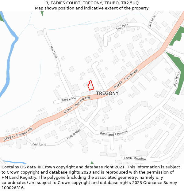 3, EADIES COURT, TREGONY, TRURO, TR2 5UQ: Location map and indicative extent of plot