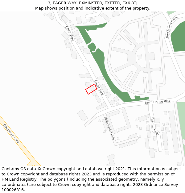 3, EAGER WAY, EXMINSTER, EXETER, EX6 8TJ: Location map and indicative extent of plot