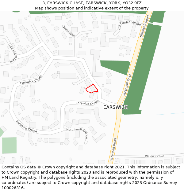 3, EARSWICK CHASE, EARSWICK, YORK, YO32 9FZ: Location map and indicative extent of plot