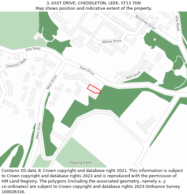 3, EAST DRIVE, CHEDDLETON, LEEK, ST13 7DN: Location map and indicative extent of plot