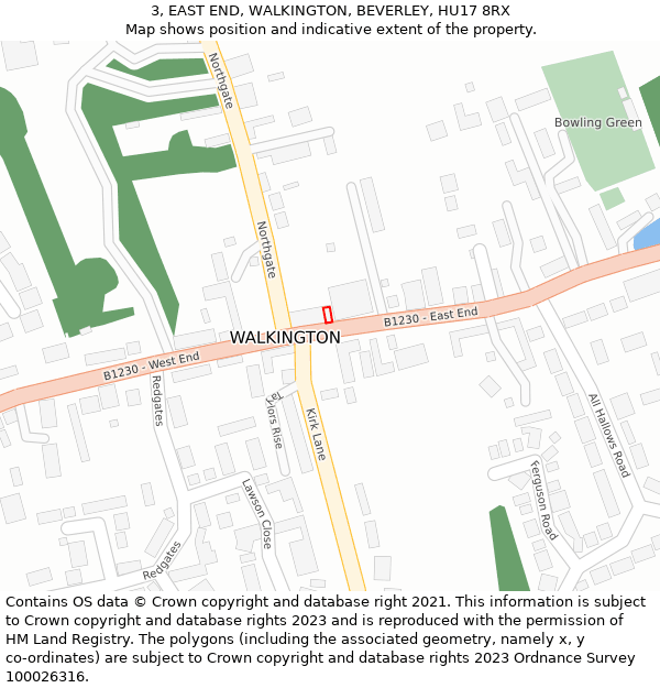 3, EAST END, WALKINGTON, BEVERLEY, HU17 8RX: Location map and indicative extent of plot