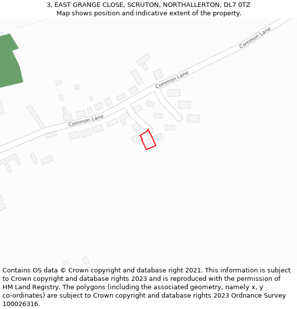 3, EAST GRANGE CLOSE, SCRUTON, NORTHALLERTON, DL7 0TZ: Location map and indicative extent of plot