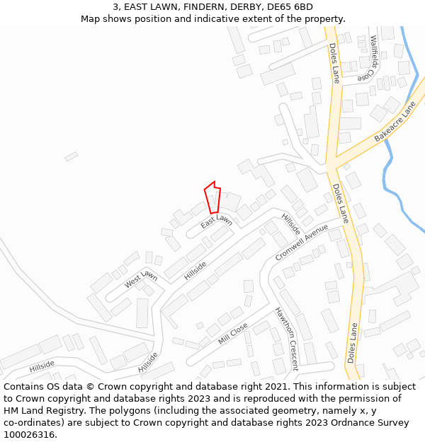 3, EAST LAWN, FINDERN, DERBY, DE65 6BD: Location map and indicative extent of plot