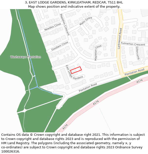 3, EAST LODGE GARDENS, KIRKLEATHAM, REDCAR, TS11 8HL: Location map and indicative extent of plot