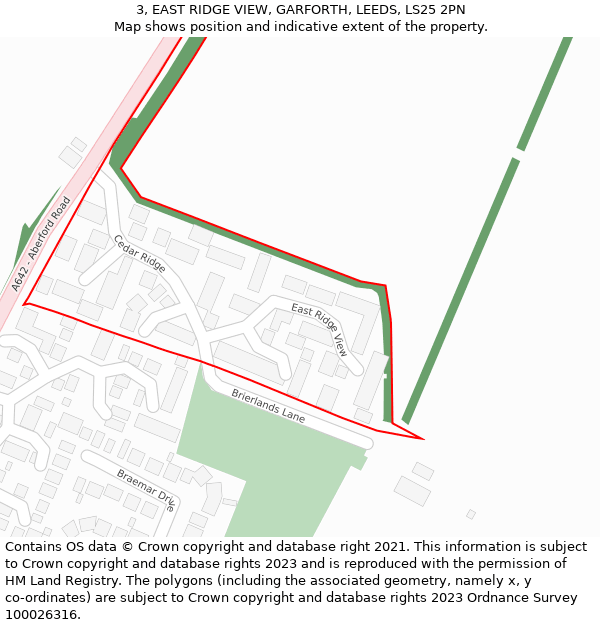 3, EAST RIDGE VIEW, GARFORTH, LEEDS, LS25 2PN: Location map and indicative extent of plot