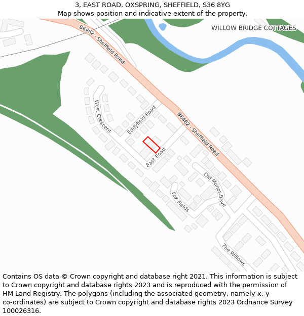 3, EAST ROAD, OXSPRING, SHEFFIELD, S36 8YG: Location map and indicative extent of plot