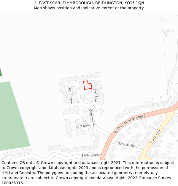 3, EAST SCAR, FLAMBOROUGH, BRIDLINGTON, YO15 1QN: Location map and indicative extent of plot