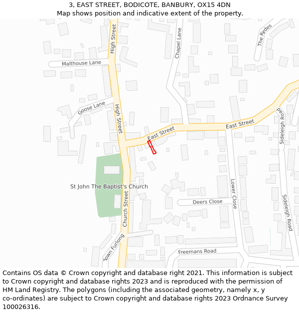 3, EAST STREET, BODICOTE, BANBURY, OX15 4DN: Location map and indicative extent of plot