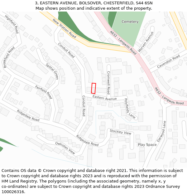 3, EASTERN AVENUE, BOLSOVER, CHESTERFIELD, S44 6SN: Location map and indicative extent of plot