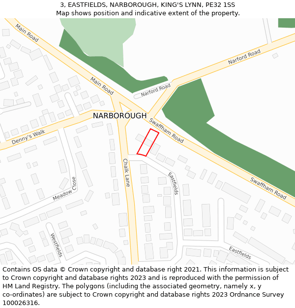 3, EASTFIELDS, NARBOROUGH, KING'S LYNN, PE32 1SS: Location map and indicative extent of plot