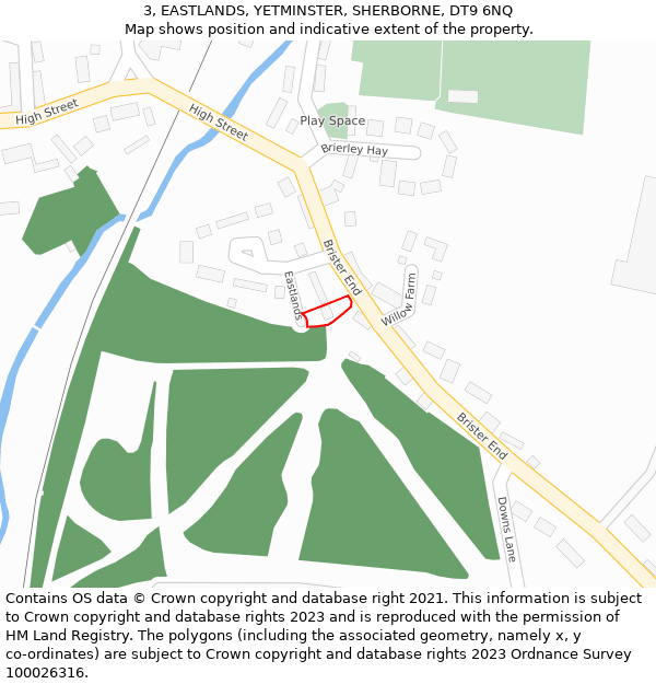 3, EASTLANDS, YETMINSTER, SHERBORNE, DT9 6NQ: Location map and indicative extent of plot