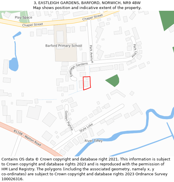 3, EASTLEIGH GARDENS, BARFORD, NORWICH, NR9 4BW: Location map and indicative extent of plot