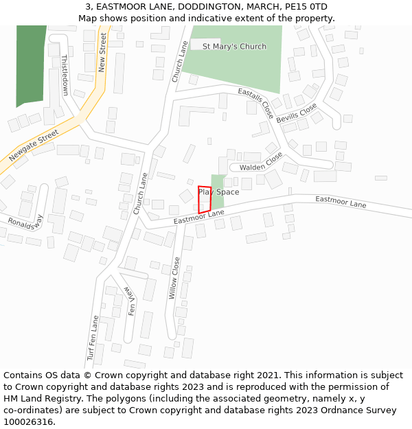 3, EASTMOOR LANE, DODDINGTON, MARCH, PE15 0TD: Location map and indicative extent of plot