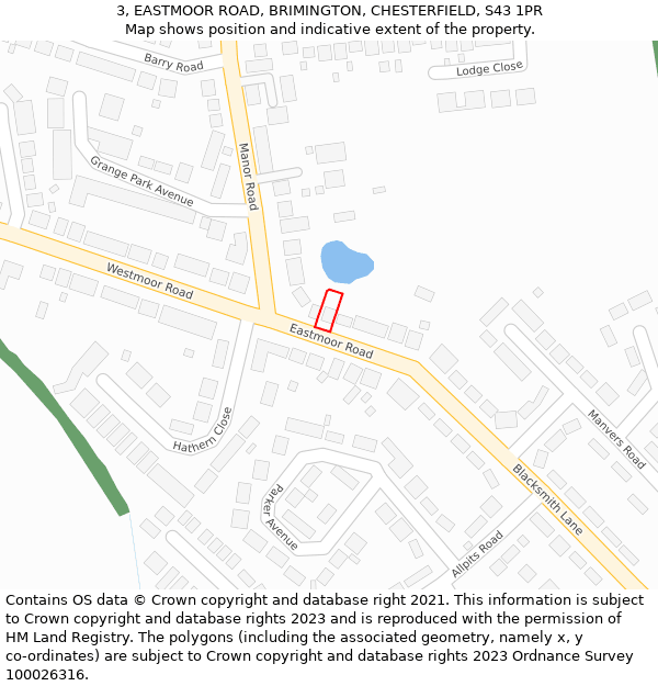 3, EASTMOOR ROAD, BRIMINGTON, CHESTERFIELD, S43 1PR: Location map and indicative extent of plot