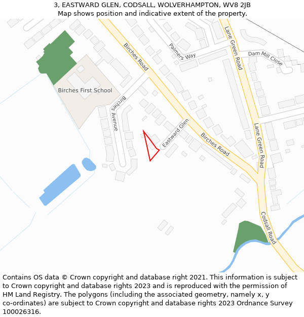 3, EASTWARD GLEN, CODSALL, WOLVERHAMPTON, WV8 2JB: Location map and indicative extent of plot