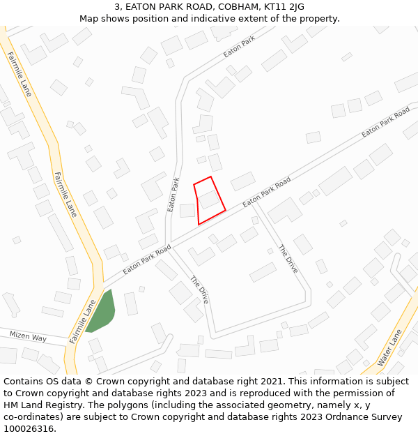 3, EATON PARK ROAD, COBHAM, KT11 2JG: Location map and indicative extent of plot