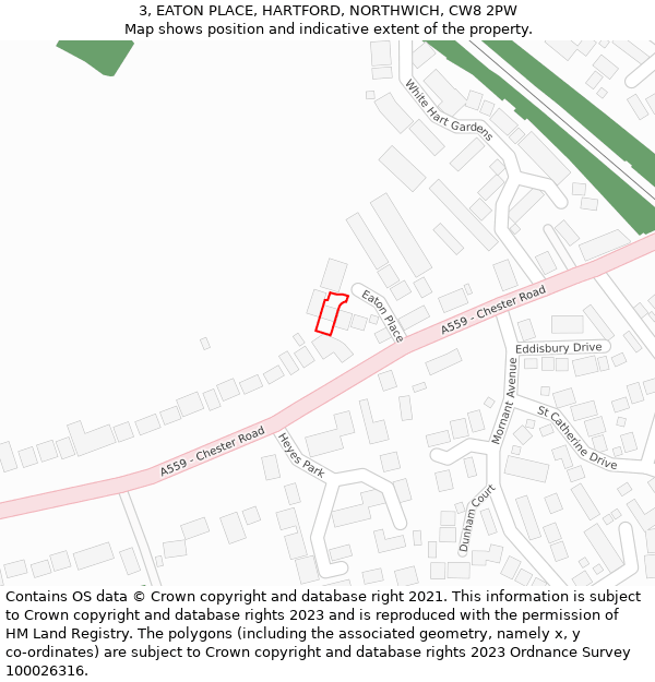 3, EATON PLACE, HARTFORD, NORTHWICH, CW8 2PW: Location map and indicative extent of plot