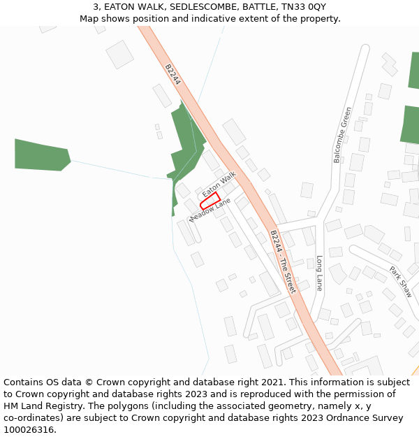 3, EATON WALK, SEDLESCOMBE, BATTLE, TN33 0QY: Location map and indicative extent of plot