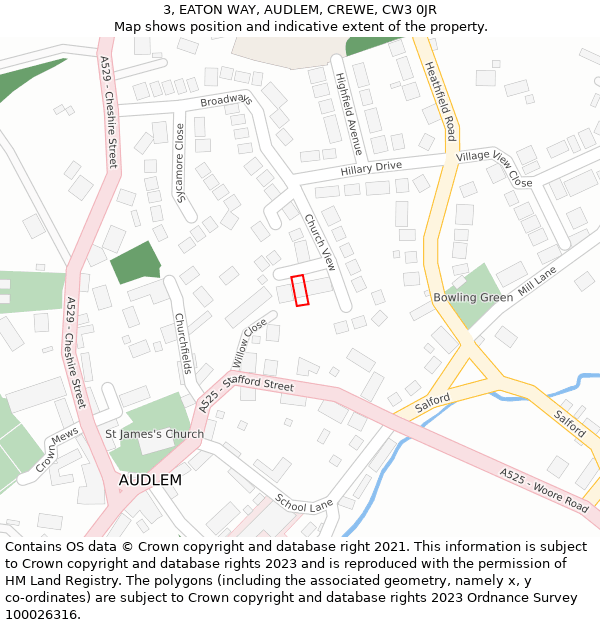 3, EATON WAY, AUDLEM, CREWE, CW3 0JR: Location map and indicative extent of plot