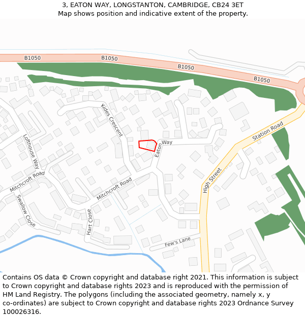 3, EATON WAY, LONGSTANTON, CAMBRIDGE, CB24 3ET: Location map and indicative extent of plot