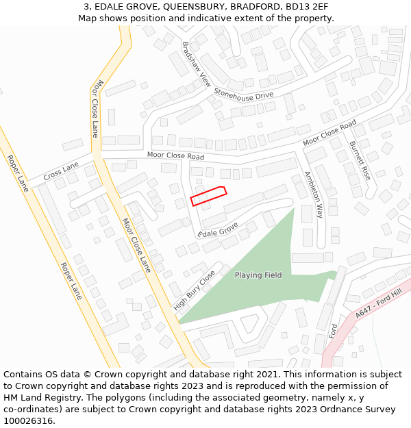 3, EDALE GROVE, QUEENSBURY, BRADFORD, BD13 2EF: Location map and indicative extent of plot