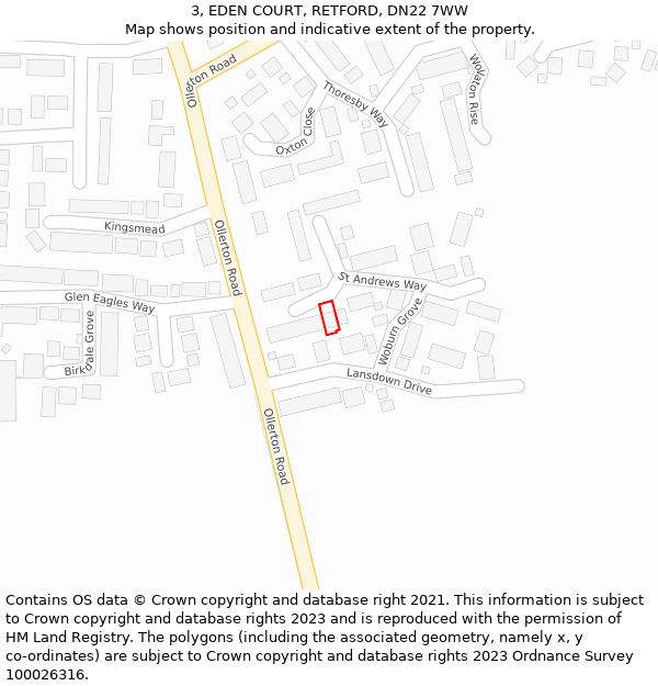 3, EDEN COURT, RETFORD, DN22 7WW: Location map and indicative extent of plot