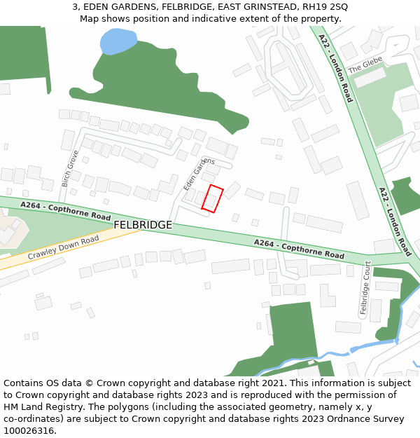 3, EDEN GARDENS, FELBRIDGE, EAST GRINSTEAD, RH19 2SQ: Location map and indicative extent of plot