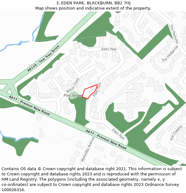 3, EDEN PARK, BLACKBURN, BB2 7HJ: Location map and indicative extent of plot