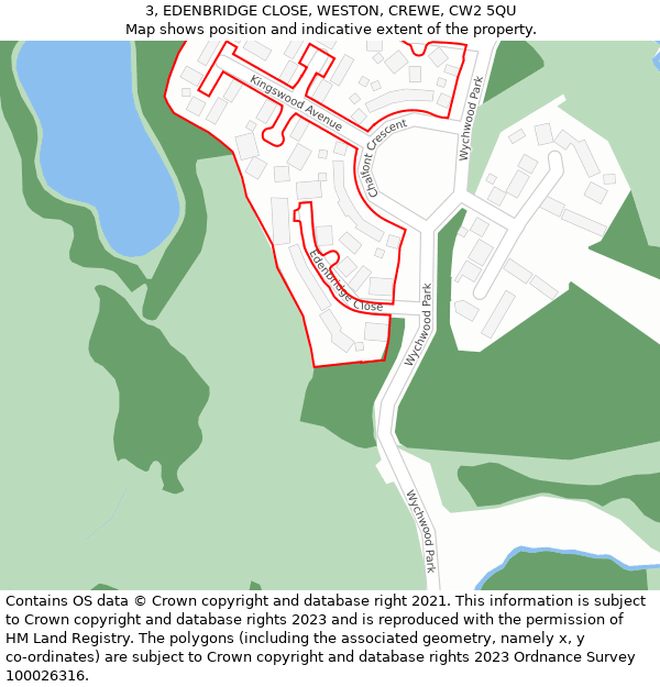 3, EDENBRIDGE CLOSE, WESTON, CREWE, CW2 5QU: Location map and indicative extent of plot