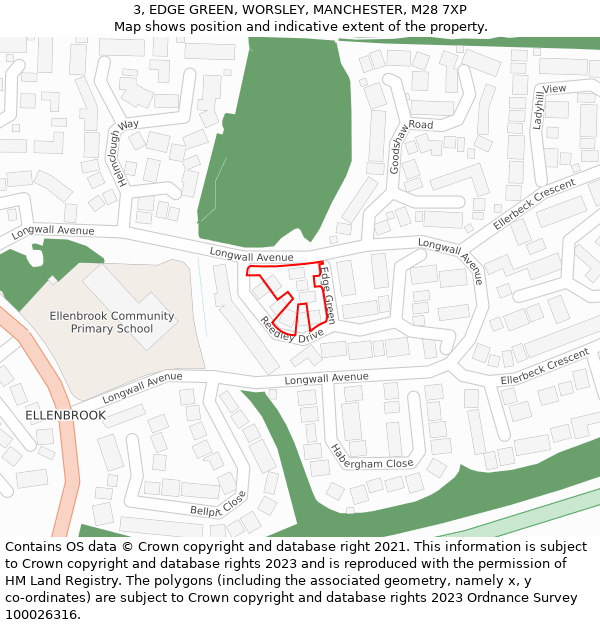 3, EDGE GREEN, WORSLEY, MANCHESTER, M28 7XP: Location map and indicative extent of plot