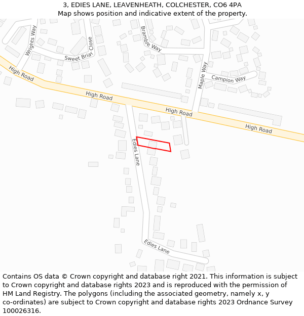 3, EDIES LANE, LEAVENHEATH, COLCHESTER, CO6 4PA: Location map and indicative extent of plot