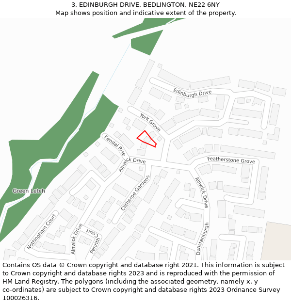3, EDINBURGH DRIVE, BEDLINGTON, NE22 6NY: Location map and indicative extent of plot
