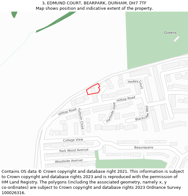 3, EDMUND COURT, BEARPARK, DURHAM, DH7 7TF: Location map and indicative extent of plot