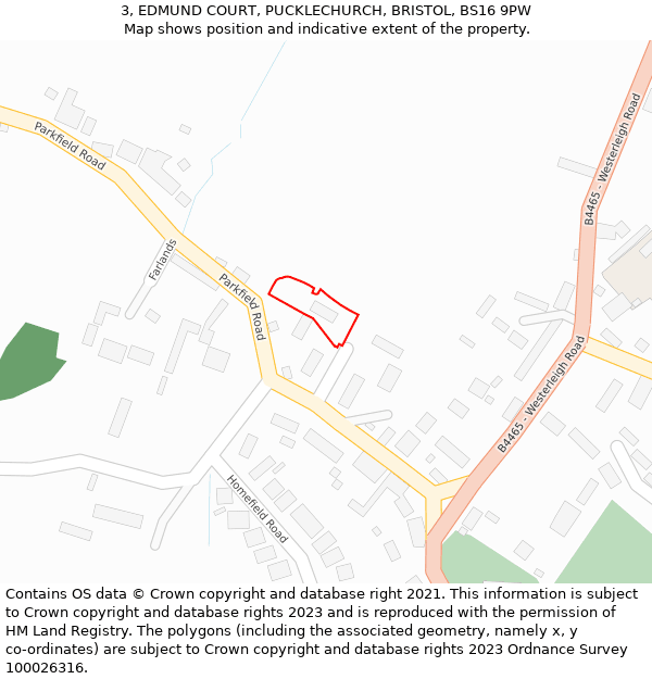 3, EDMUND COURT, PUCKLECHURCH, BRISTOL, BS16 9PW: Location map and indicative extent of plot