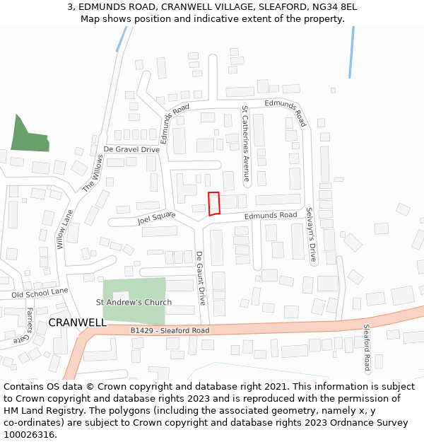 3, EDMUNDS ROAD, CRANWELL VILLAGE, SLEAFORD, NG34 8EL: Location map and indicative extent of plot