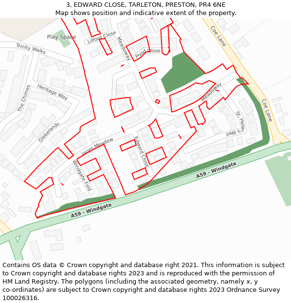 3, EDWARD CLOSE, TARLETON, PRESTON, PR4 6NE: Location map and indicative extent of plot