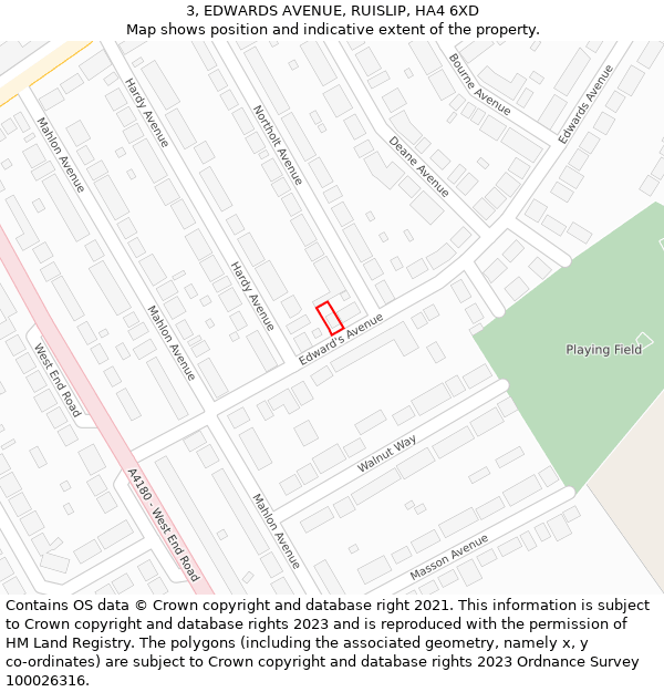 3, EDWARDS AVENUE, RUISLIP, HA4 6XD: Location map and indicative extent of plot