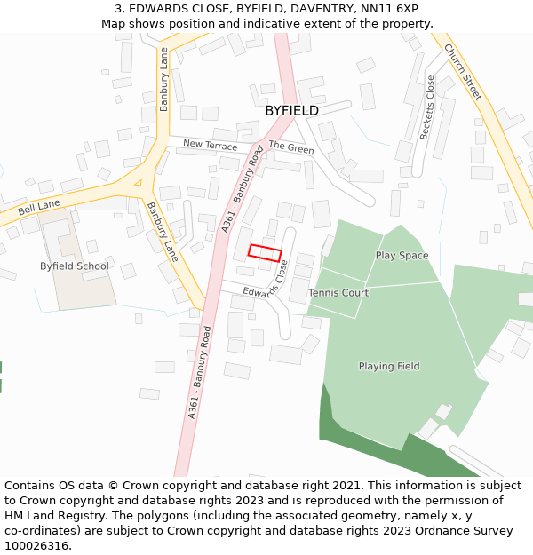3, EDWARDS CLOSE, BYFIELD, DAVENTRY, NN11 6XP: Location map and indicative extent of plot