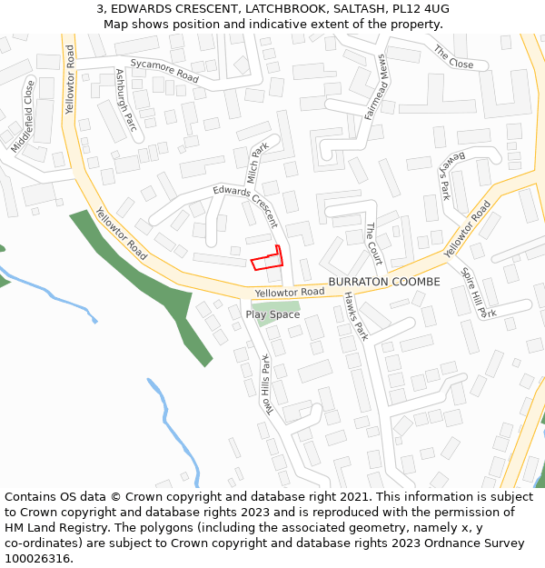 3, EDWARDS CRESCENT, LATCHBROOK, SALTASH, PL12 4UG: Location map and indicative extent of plot