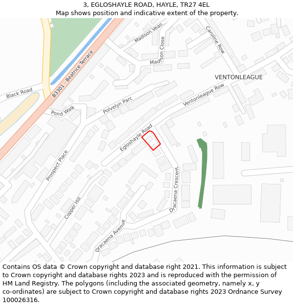 3, EGLOSHAYLE ROAD, HAYLE, TR27 4EL: Location map and indicative extent of plot