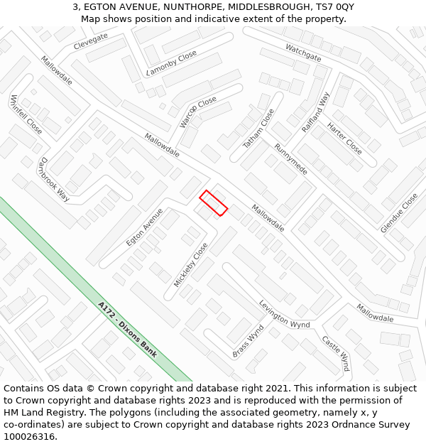 3, EGTON AVENUE, NUNTHORPE, MIDDLESBROUGH, TS7 0QY: Location map and indicative extent of plot