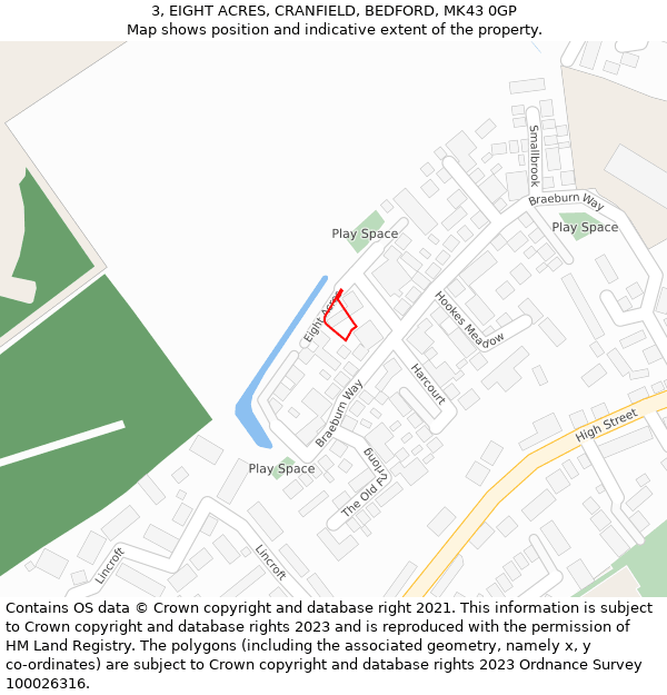 3, EIGHT ACRES, CRANFIELD, BEDFORD, MK43 0GP: Location map and indicative extent of plot