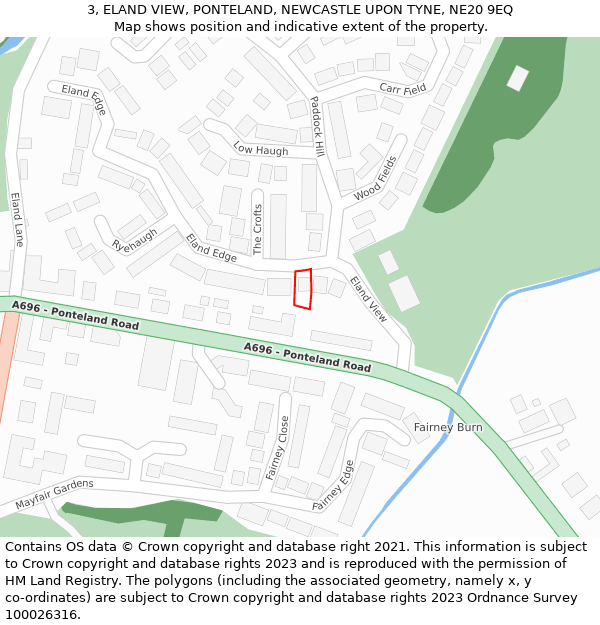 3, ELAND VIEW, PONTELAND, NEWCASTLE UPON TYNE, NE20 9EQ: Location map and indicative extent of plot