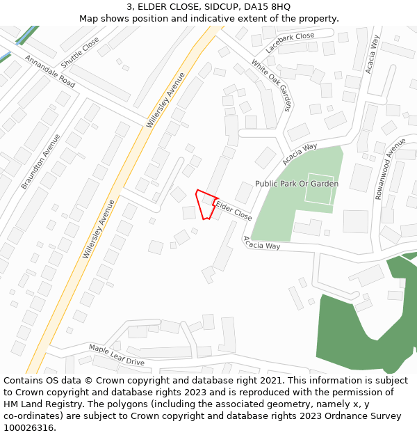 3, ELDER CLOSE, SIDCUP, DA15 8HQ: Location map and indicative extent of plot