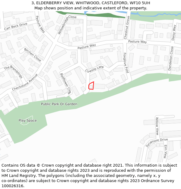 3, ELDERBERRY VIEW, WHITWOOD, CASTLEFORD, WF10 5UH: Location map and indicative extent of plot