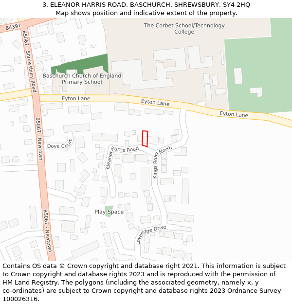 3, ELEANOR HARRIS ROAD, BASCHURCH, SHREWSBURY, SY4 2HQ: Location map and indicative extent of plot