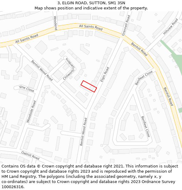 3, ELGIN ROAD, SUTTON, SM1 3SN: Location map and indicative extent of plot